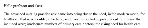 NR581NP Week 2 Collaboration Café History of Advanced Nursing Practice Role