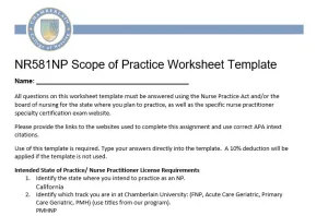NR581NP Week 2 NP Scope of Practice Worksheet 