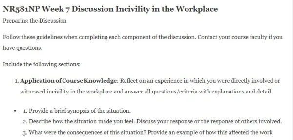 NR581NP Week 7 Discussion Incivility in the Workplace