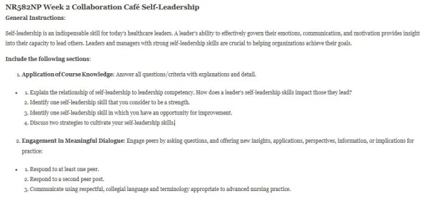 NR582NP Week 2 Collaboration Café Self-Leadership