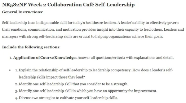 NR582NP Week 2 Collaboration Café Self-Leadership