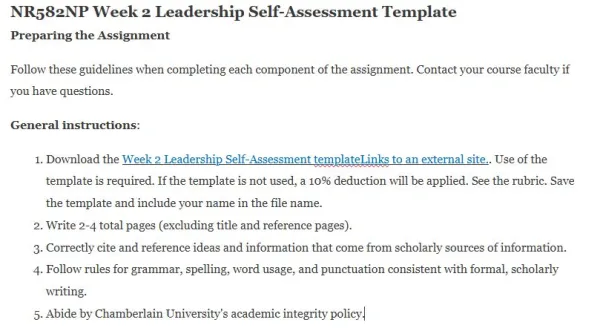 NR582NP Week 2 Leadership Self-Assessment Template