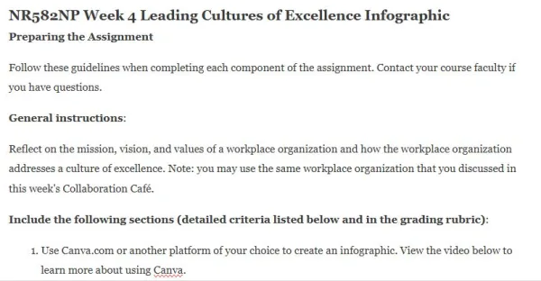 NR582NP Week 4 Leading Cultures of Excellence Infographic