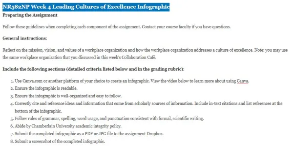 NR582NP Week 4 Leading Cultures of Excellence Infographic