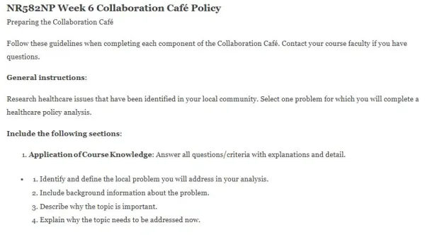 NR582NP Week 6 Collaboration Café Policy