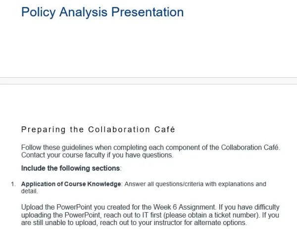 NR582NP Week 7 Collaboration Café Policy Analysis Presentation