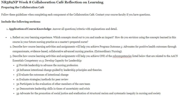 NR582NP Week 8 Collaboration Café Reflection on Learning