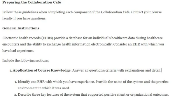 NR583NP Week 2 Collaboration Café Electronic Health Records (EHRs)