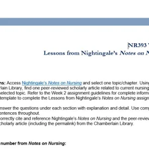 NR393 Week 2 Lessons from Nightingale’s Notes on Nursing