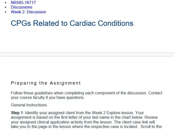NR565 Week 2 CPGs Related to Cardiac Conditions