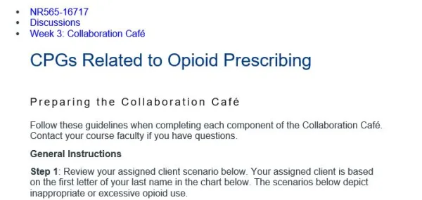 NR565 Week 3 Collaboration Café CPGs Related to Opioid Prescribing