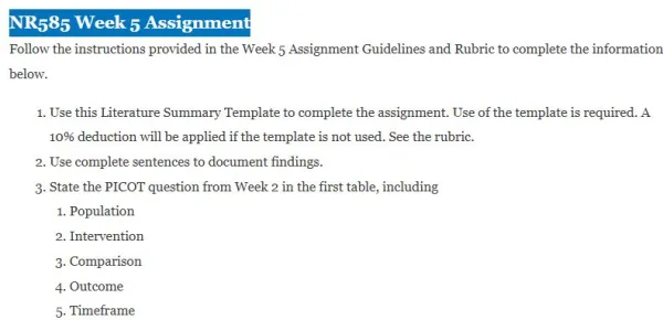 NR585 Week 5 Literature Summary Template