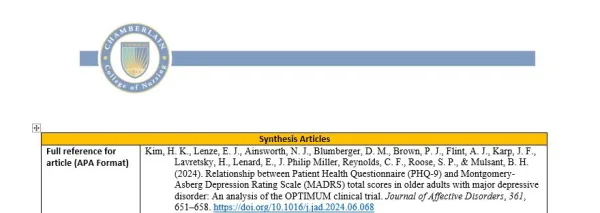 NR585 Week 5 Literature Summary Template