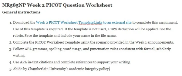 NR585NP Week 2 PICOT Question Worksheet