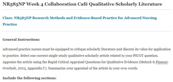 NR585NP Week 4 Collaboration Café Qualitative Scholarly Literature