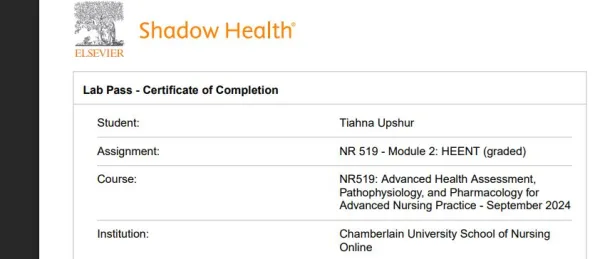 NR519 Module 2 Shadow Health Assignment HEENT (graded) -Tina Jones