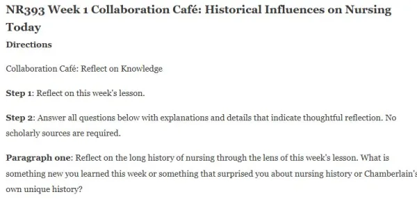 NR393 Week 1 Collaboration Café Historical Influences on Nursing Today