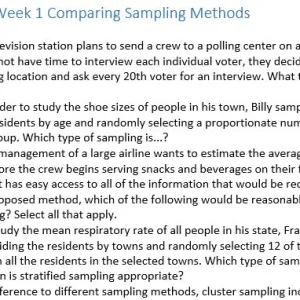 MATH225N Week 1 Comparing Sampling Methods