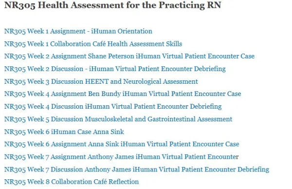NR305 Health Assessment for the Practicing RN