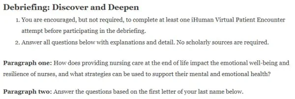 NR305 Week 7 Discussion: Anthony James iHuman Virtual Patient Encounter Debriefing