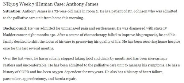 NR305 Week 7 iHuman Case Anthony James
