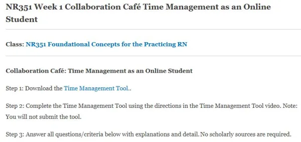 NR351 Week 1 Collaboration Café Time Management as an Online Student