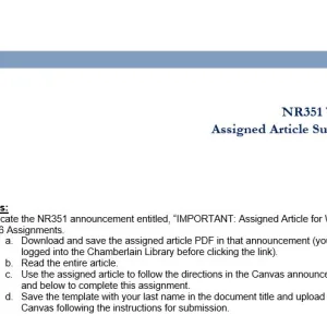 NR351 Week 4 Assignment Assigned Article Summary