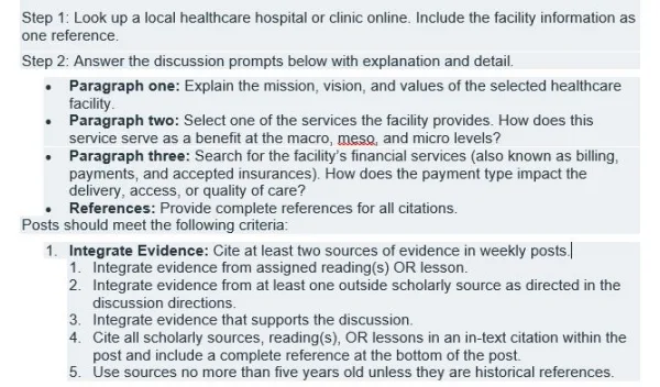 NR351 Week 5 Discussion Analyzing a Healthcare Facility
