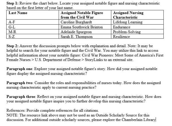 NR393 Week 3 Historical Figures and Their Nursing Characteristics