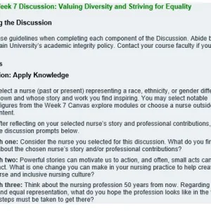 NR393 Week 7 Discussion Valuing Diversity and Striving for Equality