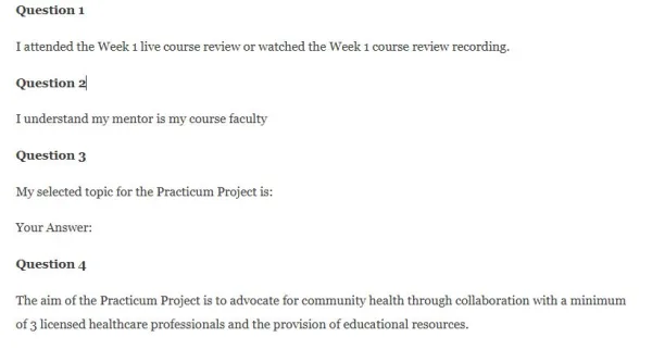 NR436 Week 2 Practicum Mentorship and Project Check-In