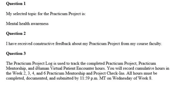 NR436 Week 3 Check-In Practicum Mentorship and Project