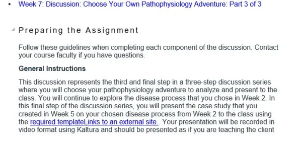 NR507 Week 7 Discussion Choose Your Own Pathophysiology Adventure Part 3 of 3
