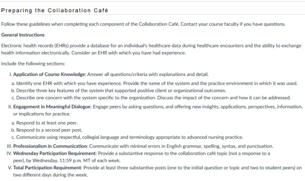 NR583NP Week 2 Collaboration Café Electronic Health Records (EHRs)
