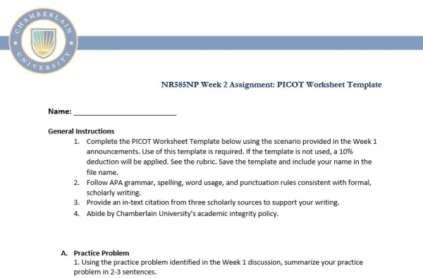 NR585NP Week 2 PICOT Question Worksheet