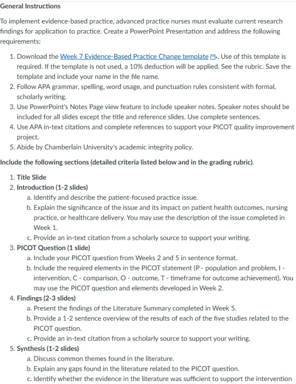 NR585NP Week 7: Evidence-Based Practice Change Presentation