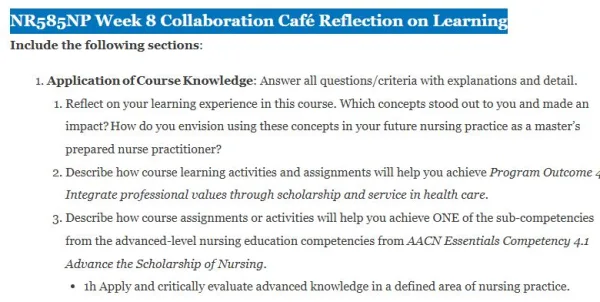 NR585NP Week 8 Collaboration Café Reflection on Learning