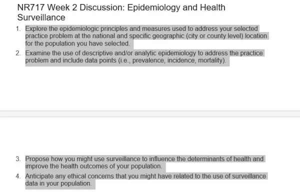 NR717 Week 2 Discussion: Epidemiology and Health Surveillance