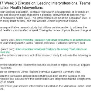 NR717 Week 3 Discussion: Leading Interprofessional Teams| Population Health Interventions