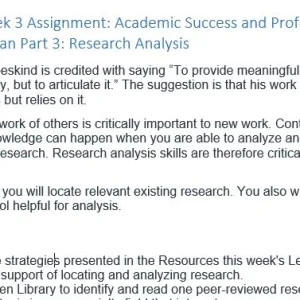 NURS 6002 Week 3 Assignment Academic Success and Professional Development Plan Part 3 Research Analysis