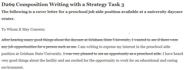 D269 Composition Writing with a Strategy Task 3
