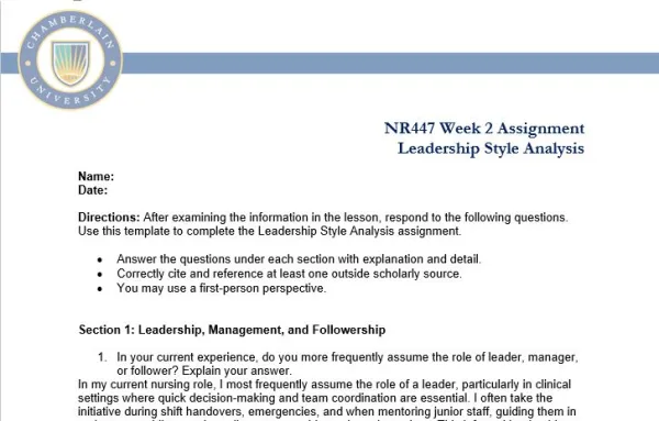 NR447 Week 2 Assignment Leadership Style Analysis