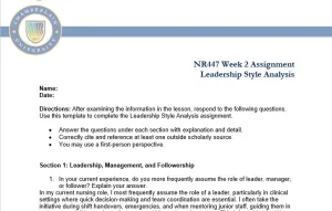 NR447 Week 2 Assignment Leadership Style Analysis