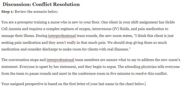 NR447 Week 3 Discussion Conflict Resolution