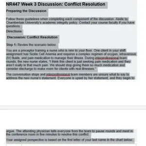 NR447 Week 3 Discussion Conflict Resolution