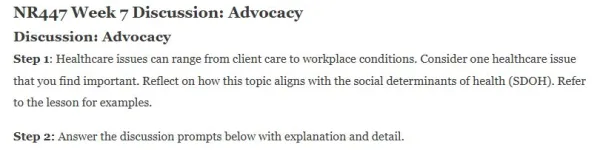 NR447 Week 7 Discussion Advocacy