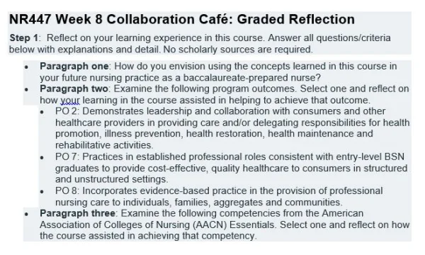 NR447 Week 8 Collaboration Café Graded Reflection
