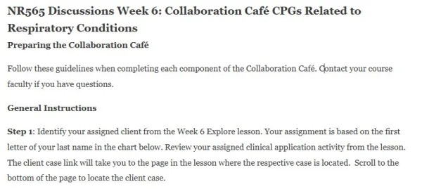 NR565 Discussions Week 6 Collaboration Café CPGs Related to Respiratory Conditions