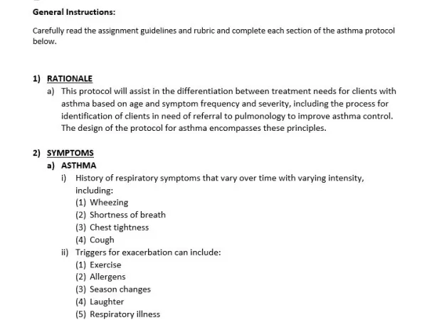 NR565 Week 6 Respiratory Protocol Assignment