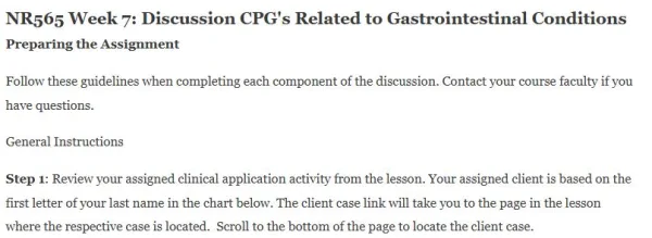 NR565 Week 7 Discussion CPG's Related to Gastrointestinal Conditions